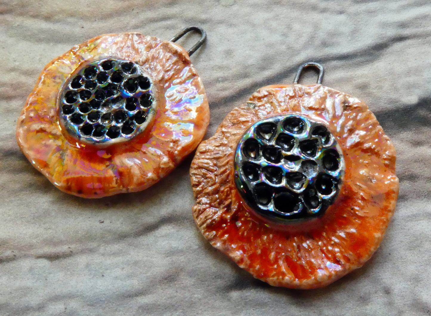 Ceramic Lustrous Feathery Flower Earring Charms - Wildfire