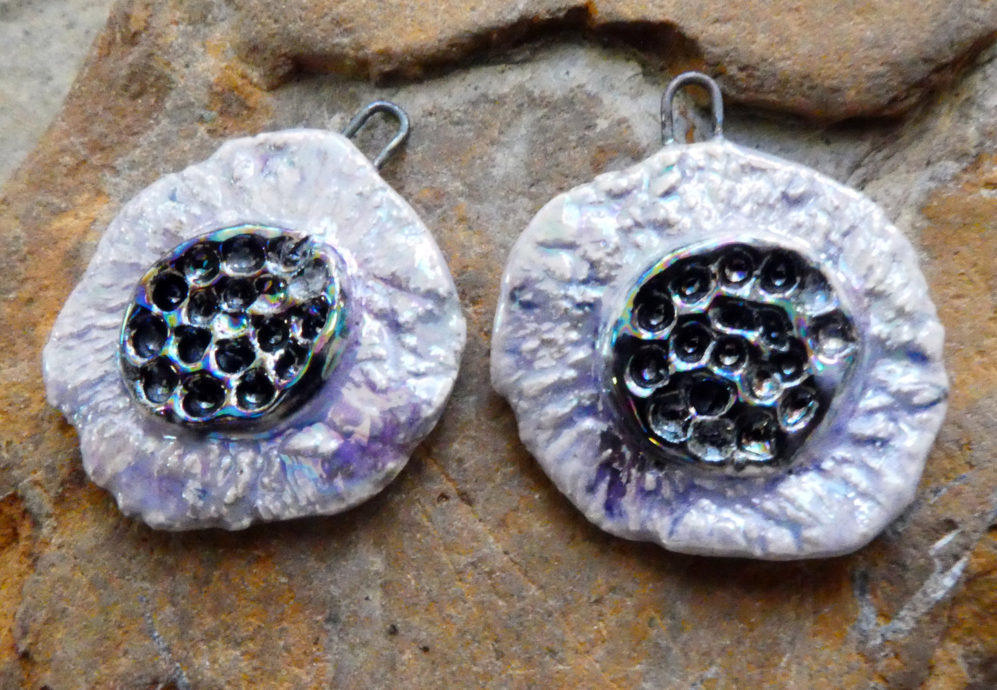 Ceramic Lustrous Feathery Flower Earring Charms - Purple Reign