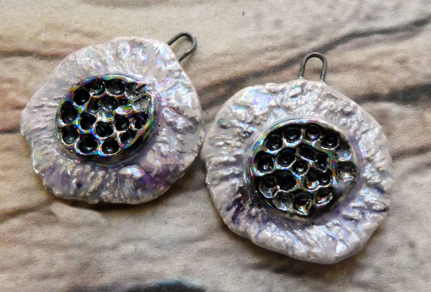 Ceramic Lustrous Feathery Flower Earring Charms - Purple Reign