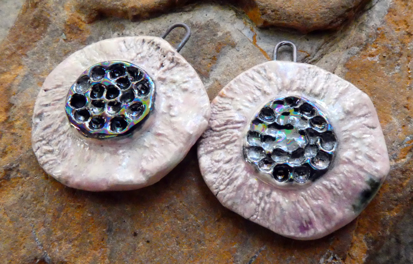 Ceramic Lustrous Feathery Flower Earring Charms - Pink Plum