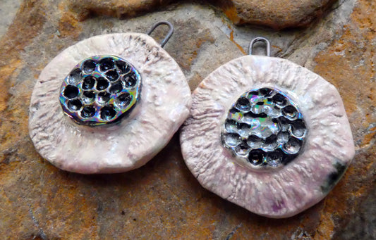 Ceramic Lustrous Feathery Flower Earring Charms - Pink Plum