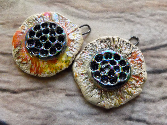 Ceramic Lustrous Feathery Flower Earring Charms - Tiger Lily