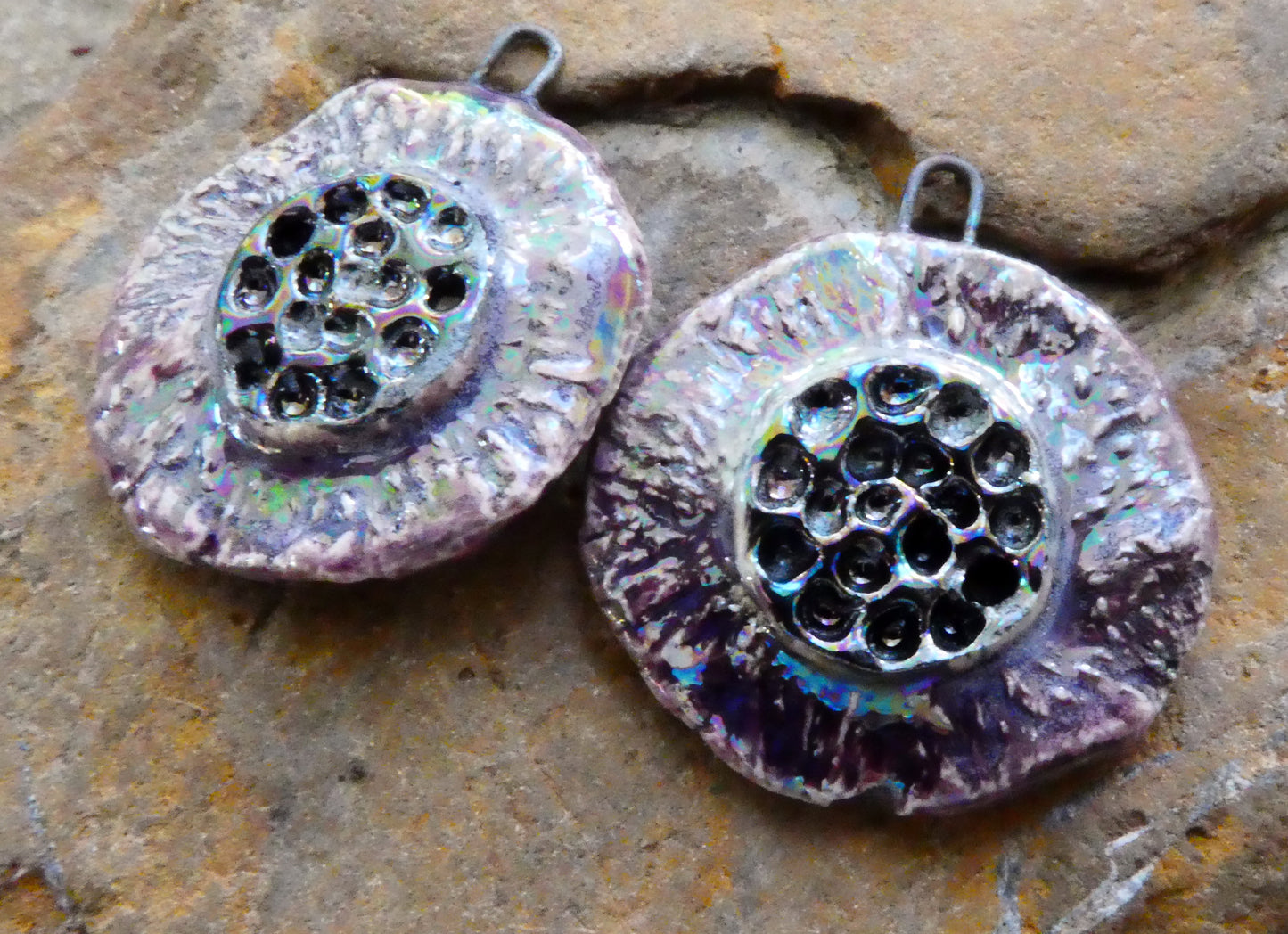 Ceramic Lustrous Feathery Flower Earring Charms - Plum Jelly