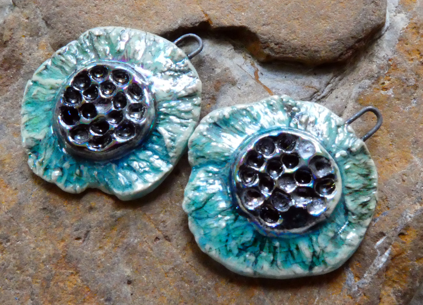 Ceramic Lustrous Feathery Flower Earring Charms - Taunton Turquoise