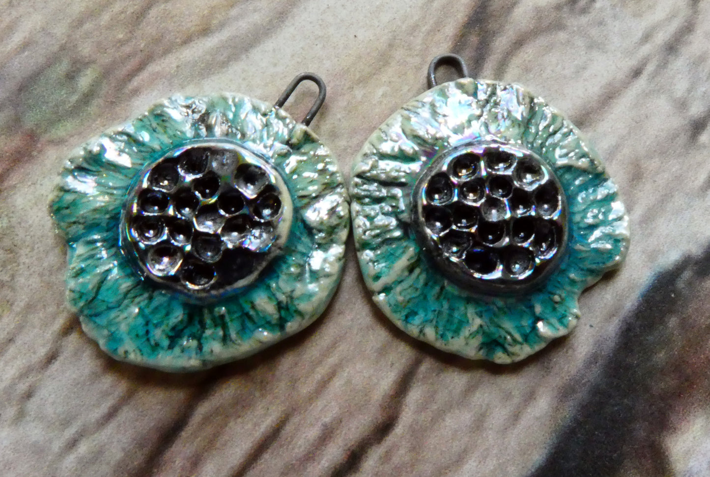Ceramic Lustrous Feathery Flower Earring Charms - Topaz