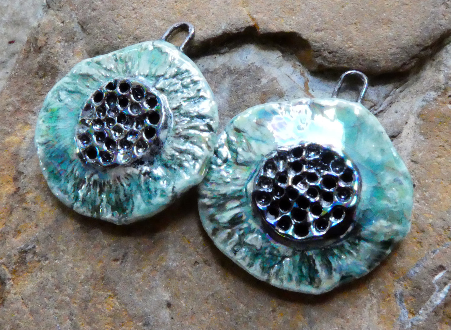 Ceramic Lustrous Feathery Flower Earring Charms - Topaz