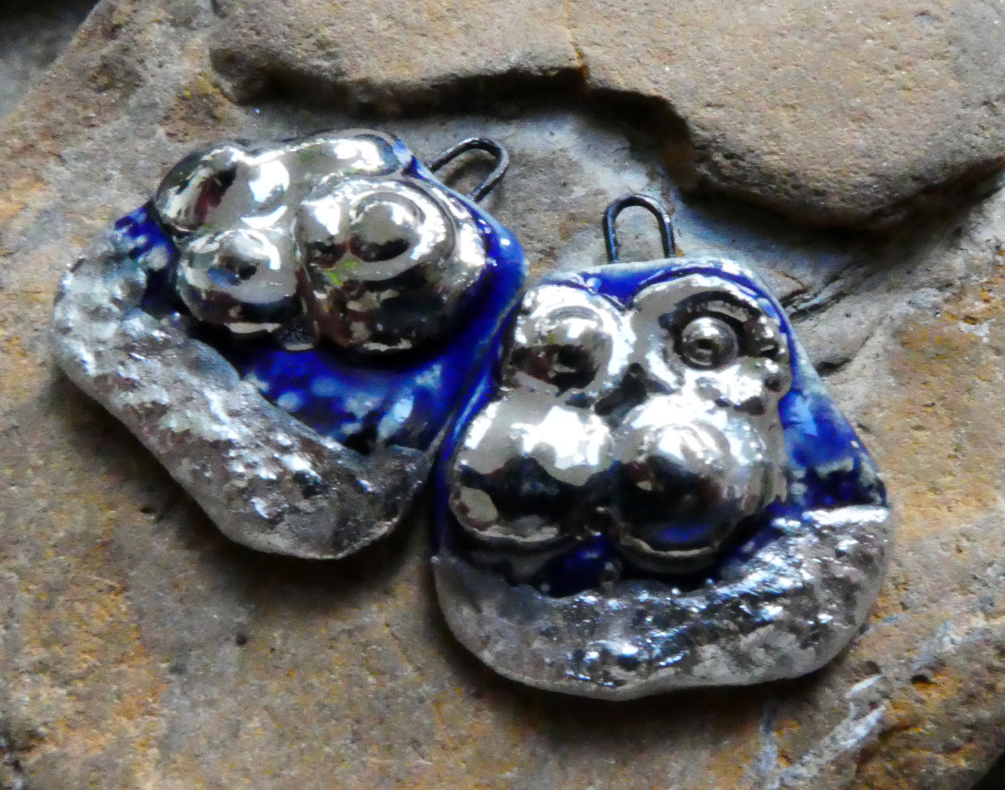 Ceramic Limpetty Beachy Shard Earring Charms - Mirror Blue