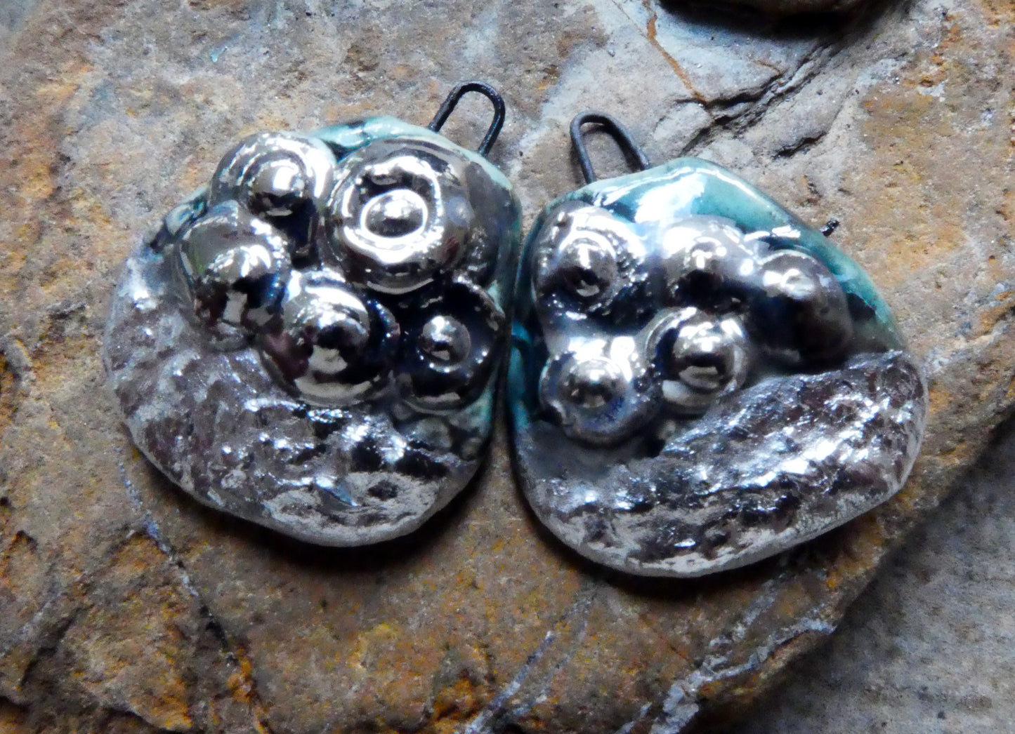 Ceramic Anemone Beachy Shard Earring Charms - Ocean Mist