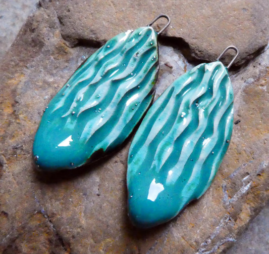 Ceramic Silvery Wave Textured Charms - Taunton Turquoise