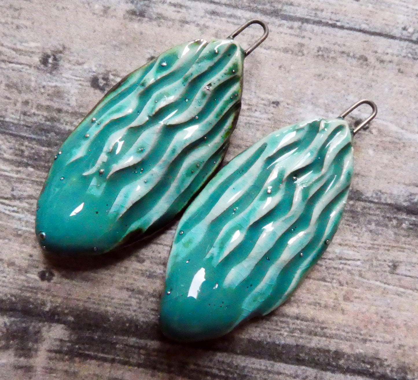 Ceramic Silvery Wave Textured Charms - Taunton Turquoise