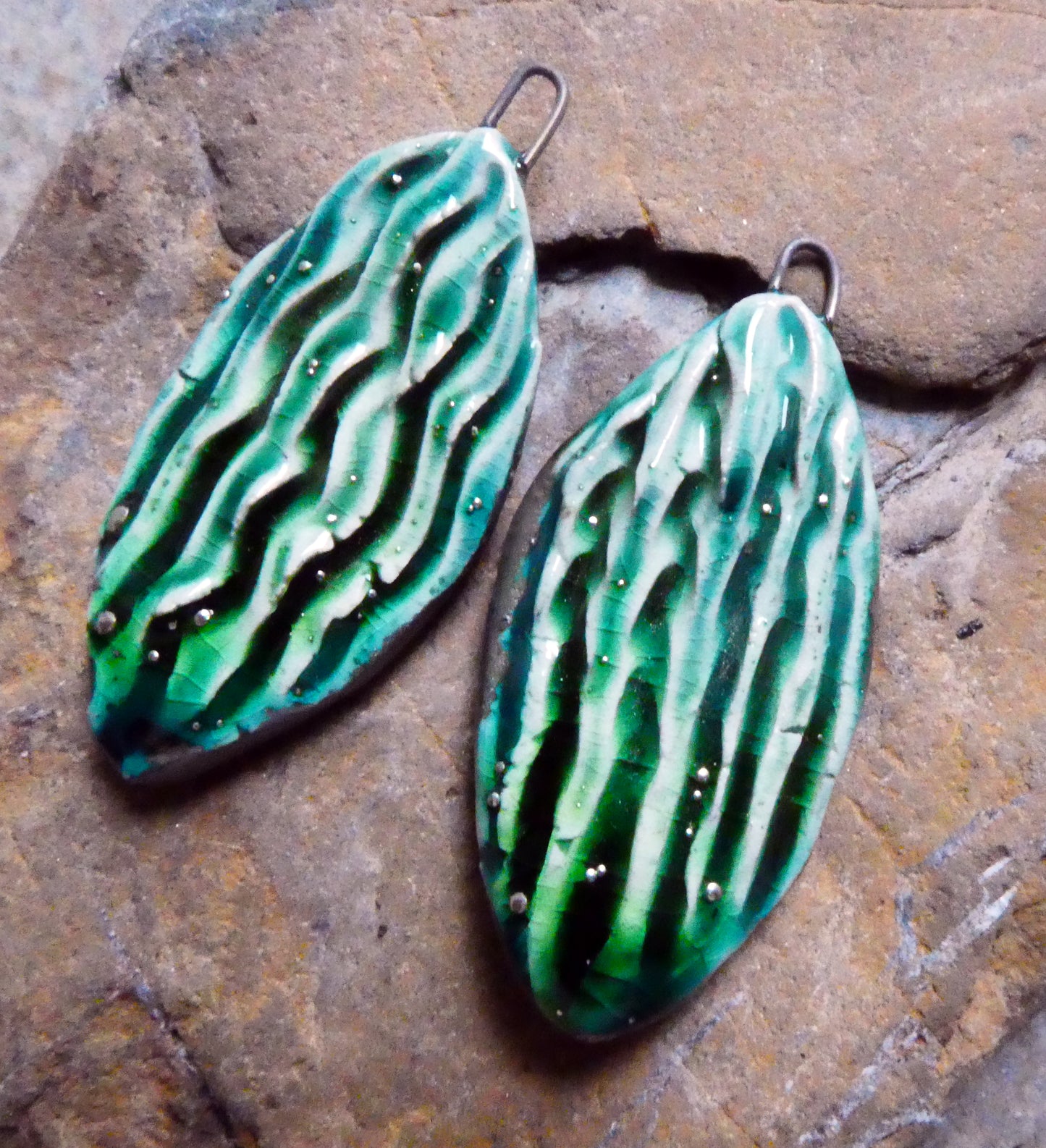 Ceramic Silvery Wave Textured Charms - Algae Bloom