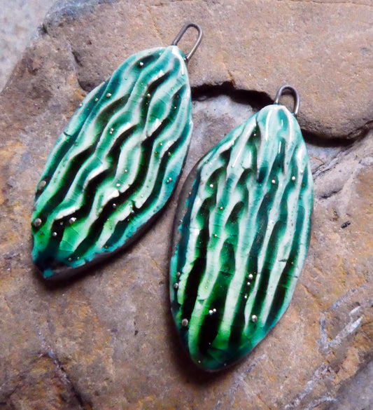 Ceramic Silvery Wave Textured Charms - Algae Bloom