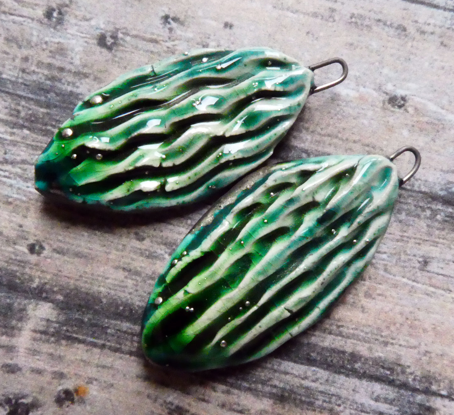Ceramic Silvery Wave Textured Charms - Algae Bloom