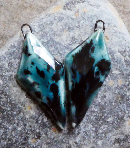 Ceramic Faceted Long Diamond Charms - Ocean Mist