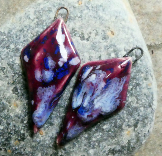 Ceramic Faceted Long Diamond Charms - Plum Jelly