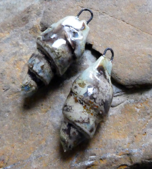 Ceramic Conical Shell Charms - Spotted Malachite