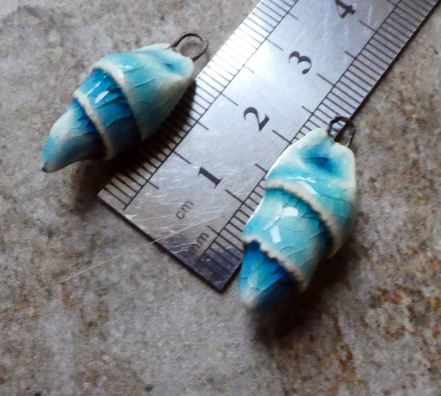 Ceramic Conical Shell Charms - Turquoise Crackle