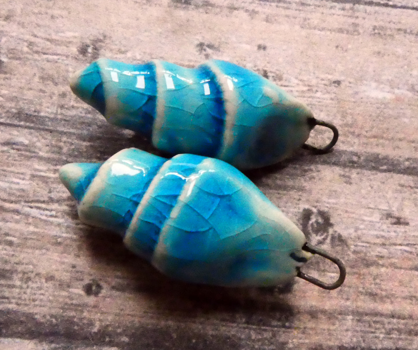 Ceramic Conical Shell Charms - Taunton Turquoise