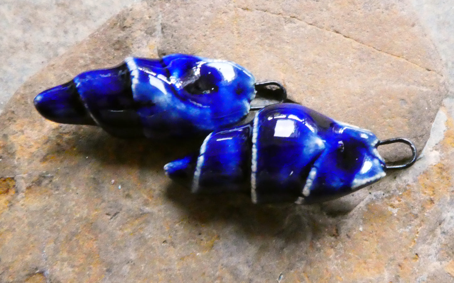 Ceramic Conical Shell Charms - Mirror Blue