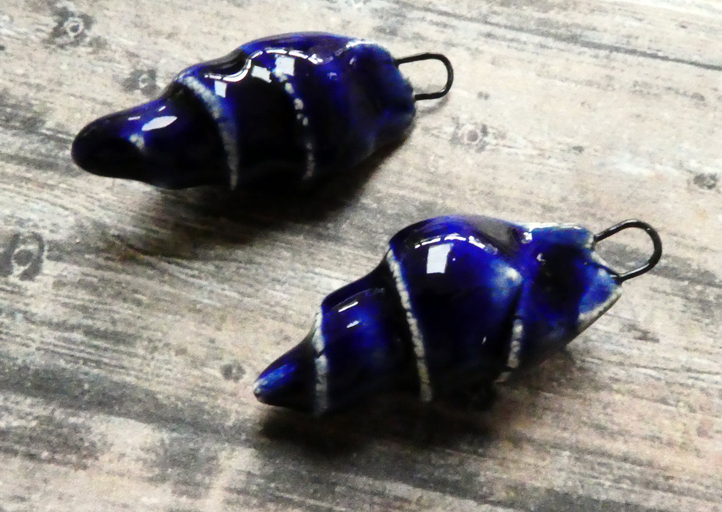 Ceramic Conical Shell Charms - Mirror Blue
