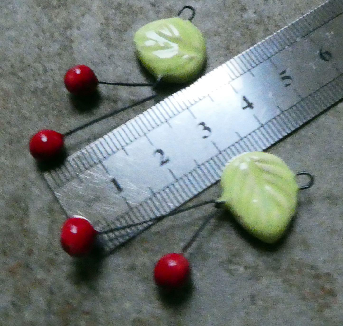 Ceramic Leaf and Cherry Dangles - Honeydew