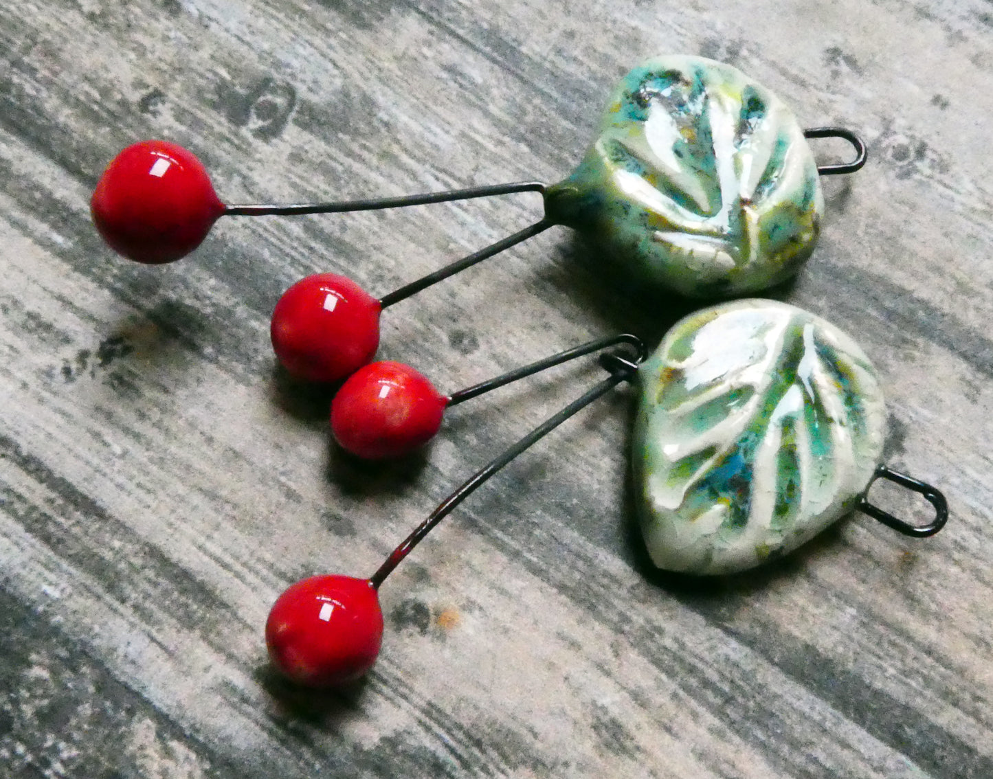 Ceramic Leaf and Cherry Dangles - Herb Garden
