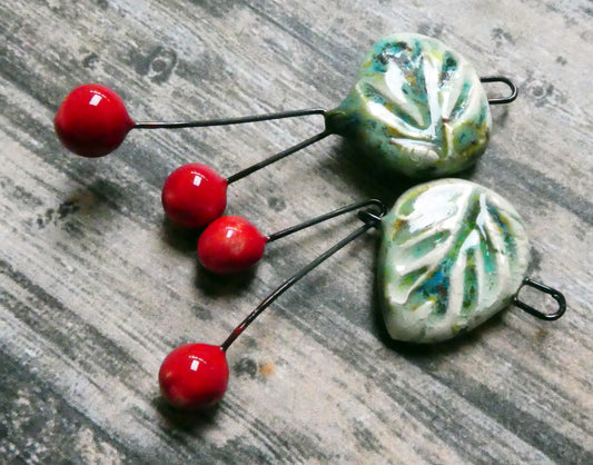 Ceramic Leaf and Cherry Dangles - Herb Garden
