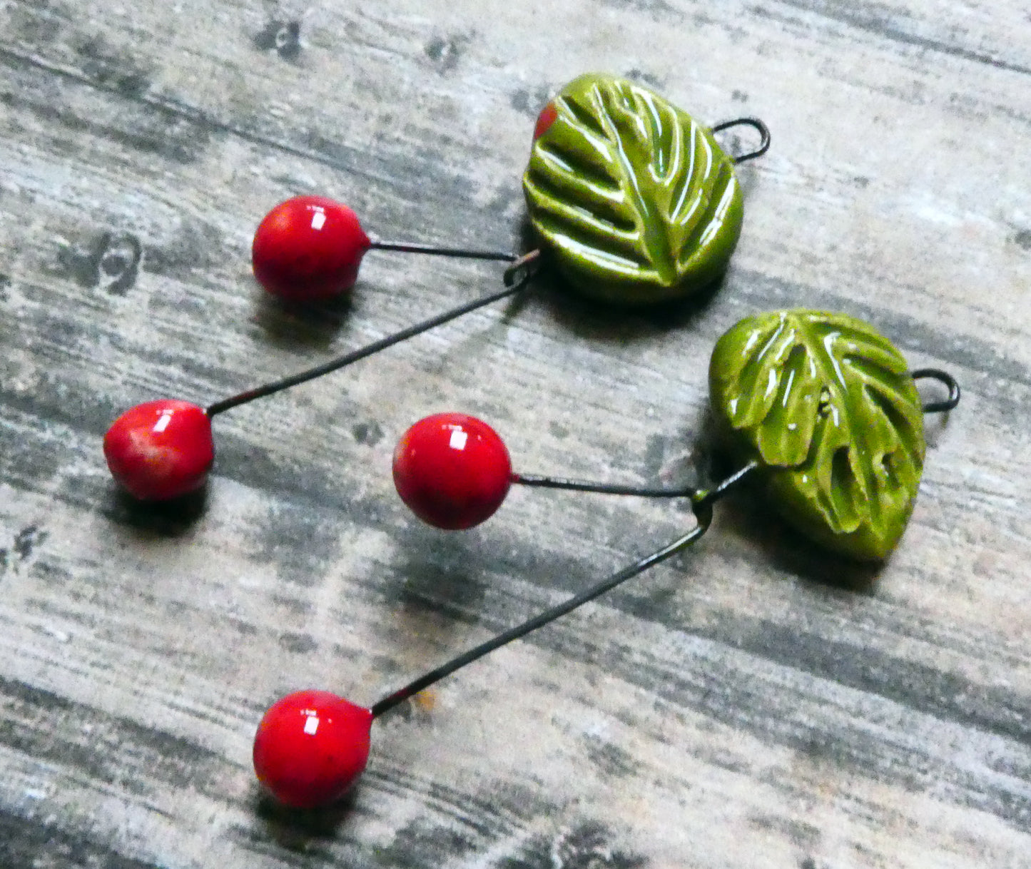 Ceramic Leaf and Cherry Dangles - Army Surplus