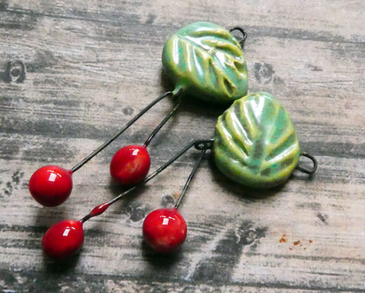 Ceramic Leaf and Cherry Dangles - Supernova