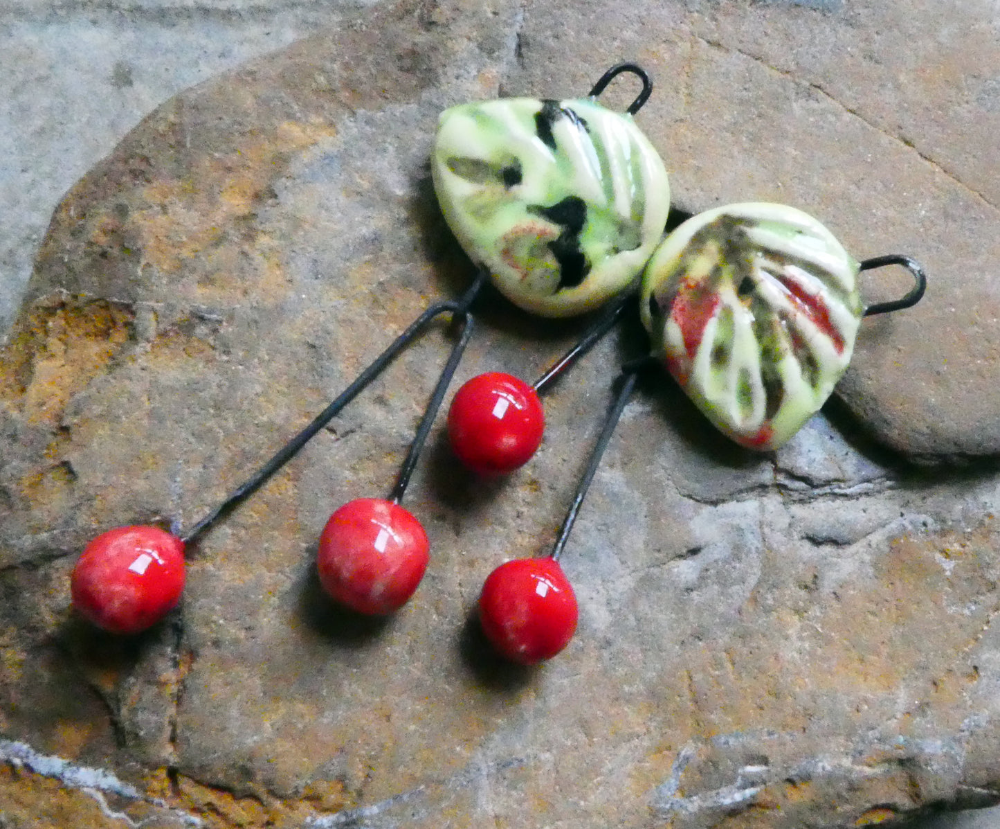 Ceramic Leaf and Cherry Dangles - Mixed Melon