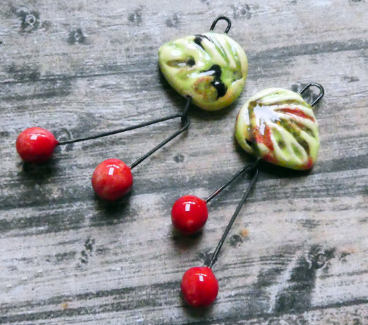 Ceramic Leaf and Cherry Dangles - Mixed Melon