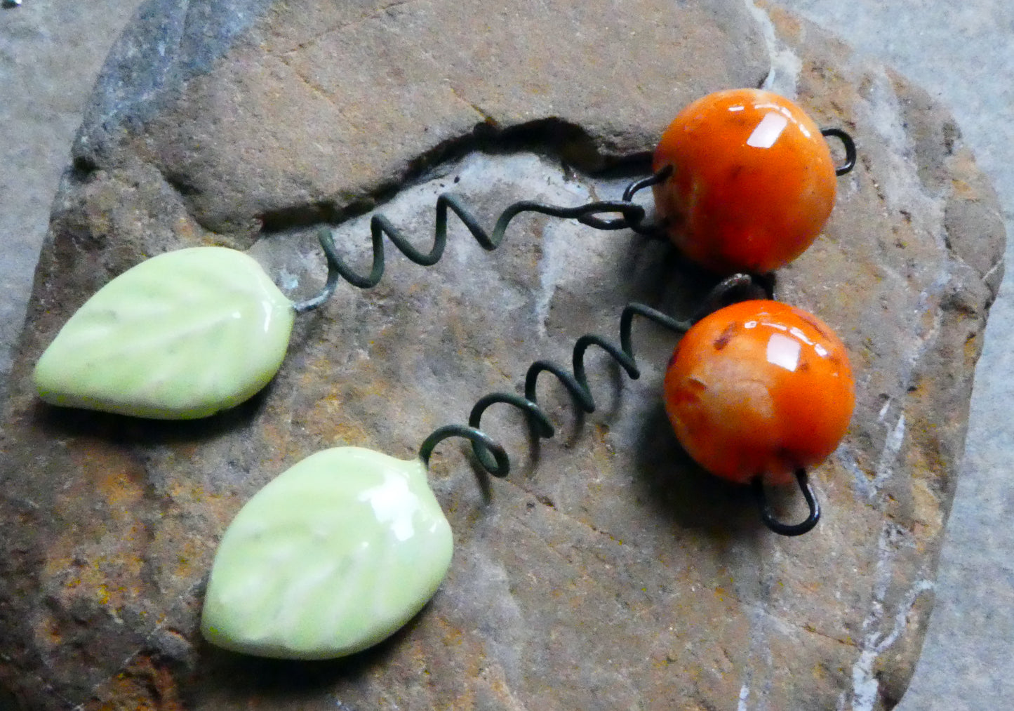 Ceramic Orange and Leaf Dangles - Honeydew