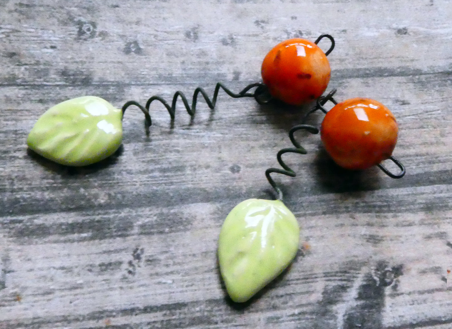 Ceramic Orange and Leaf Dangles - Honeydew