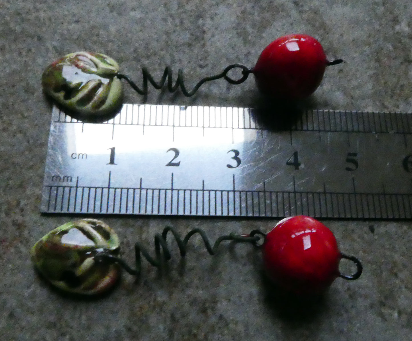 Ceramic Cherry and Leaf Dangles - Mixed Melon