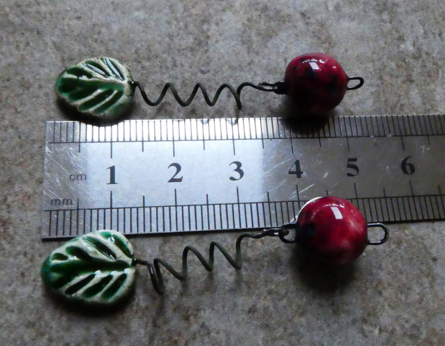 Ceramic Cherry and Leaf Dangles - Algae Bloom