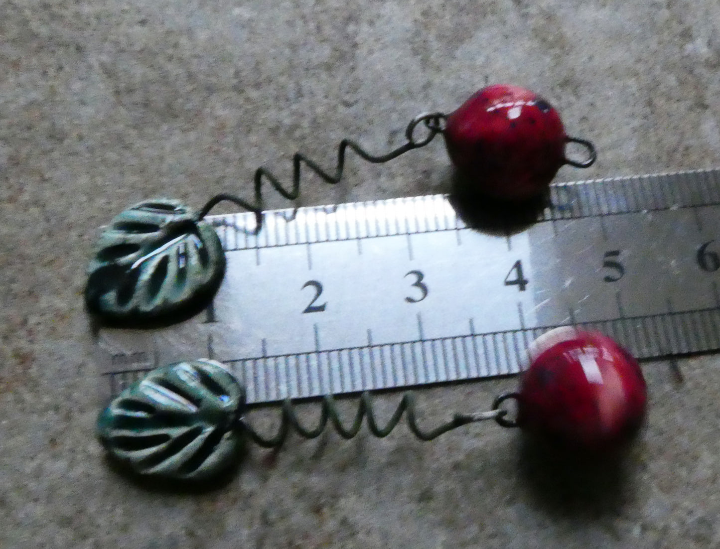 Ceramic Cherry and Leaf Dangles - Ocean Mist