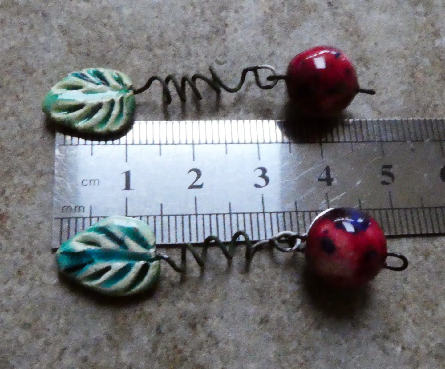 Ceramic Cherry and Leaf Dangles - Lime