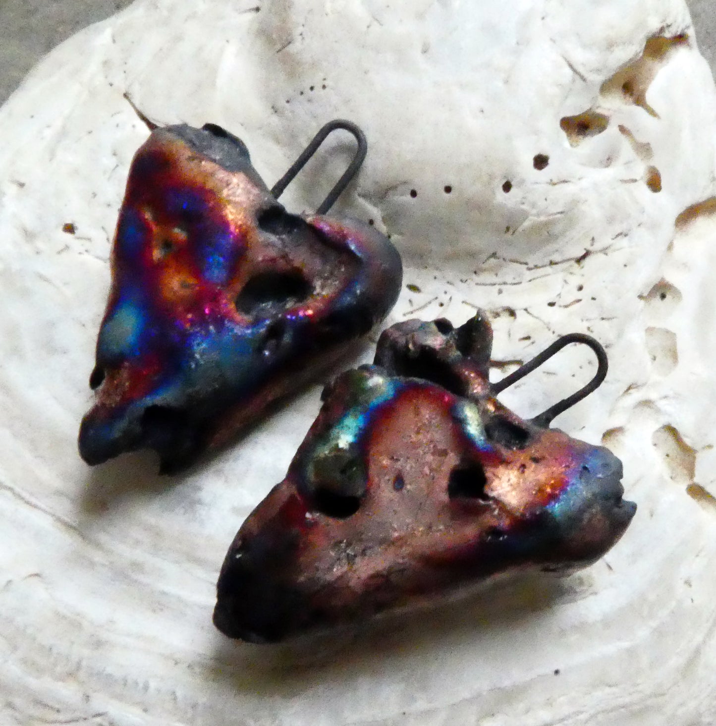 Ceramic Scorched Decayed Heart Earring Charms