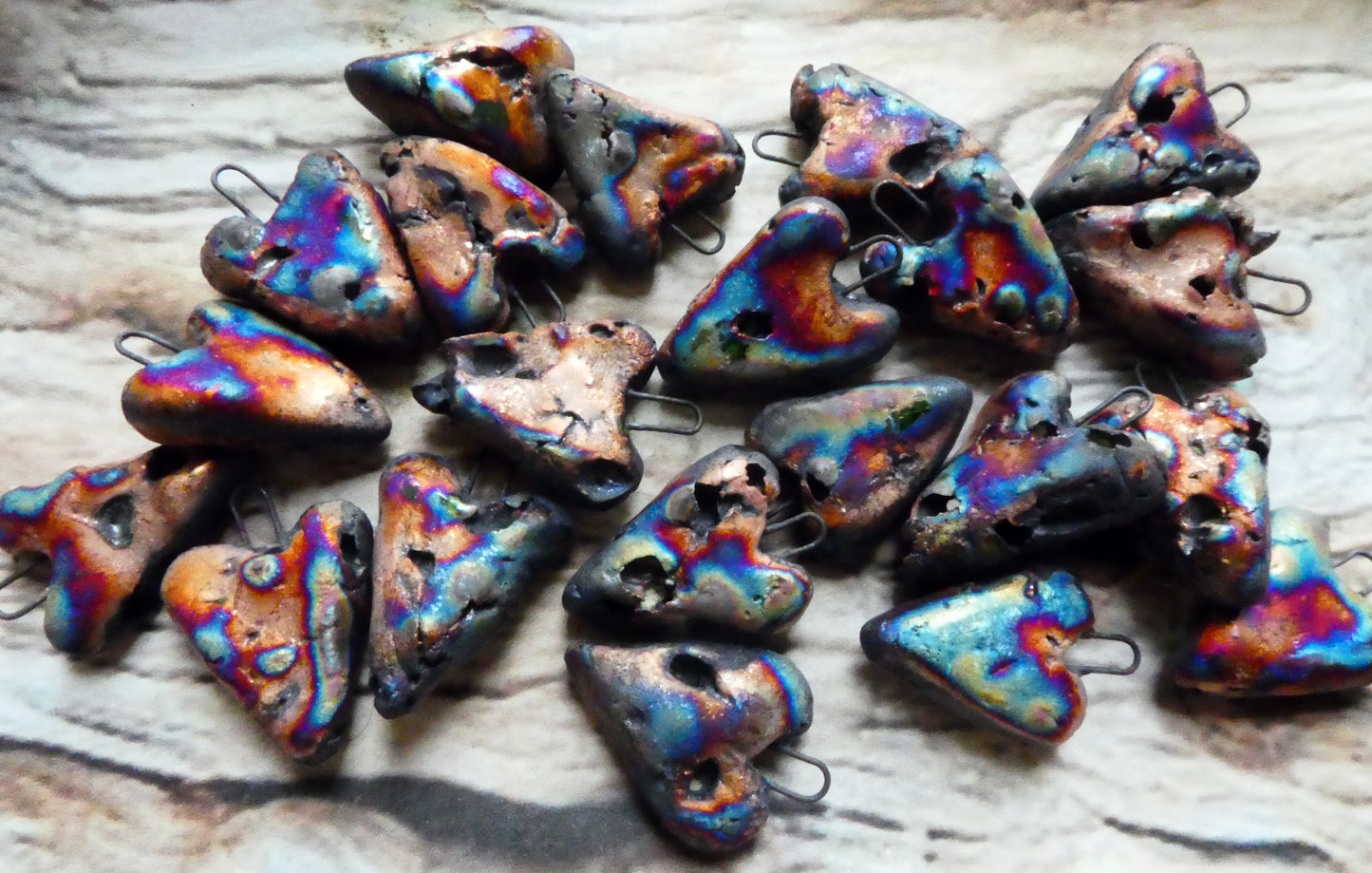 Ceramic Scorched Decayed Heart Earring Charms
