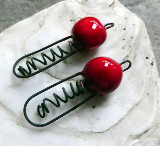 Ceramic Springy Bobble Earring Connectors -Red