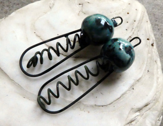 Ceramic Springy Bobble Earring Connectors -Ocean Mist