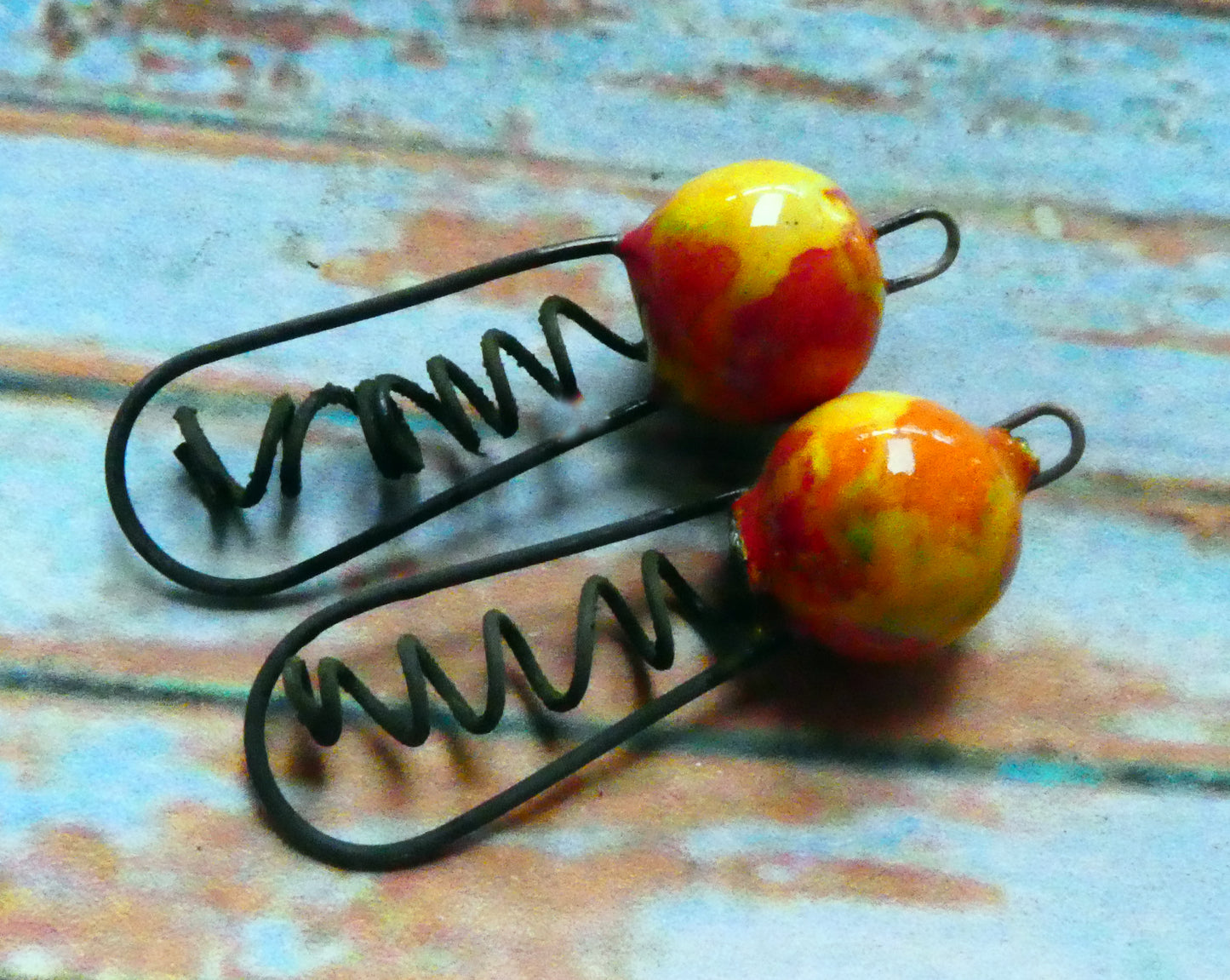 Ceramic Springy Bobble Earring Connectors -Sassy Orange