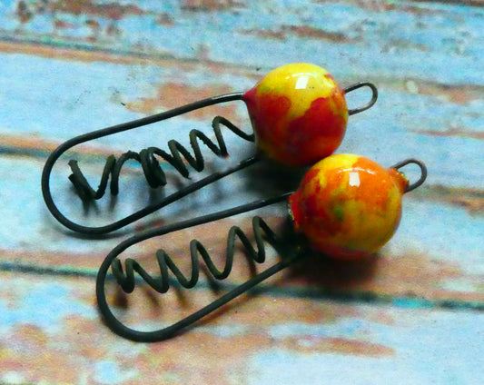 Ceramic Springy Bobble Earring Connectors -Sassy Orange