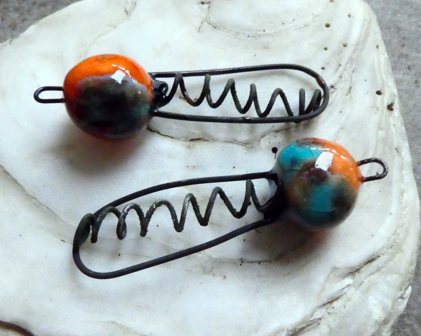 Ceramic Springy Bobble Earring Connectors -Vermillion Sunburst