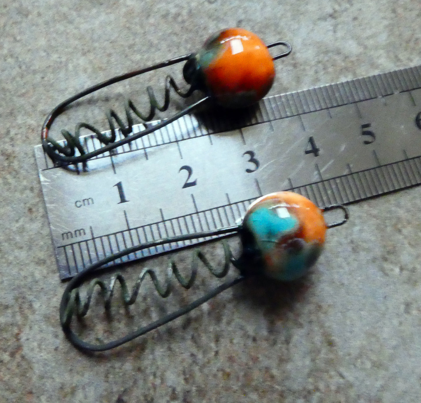 Ceramic Springy Bobble Earring Connectors -Vermillion Sunburst