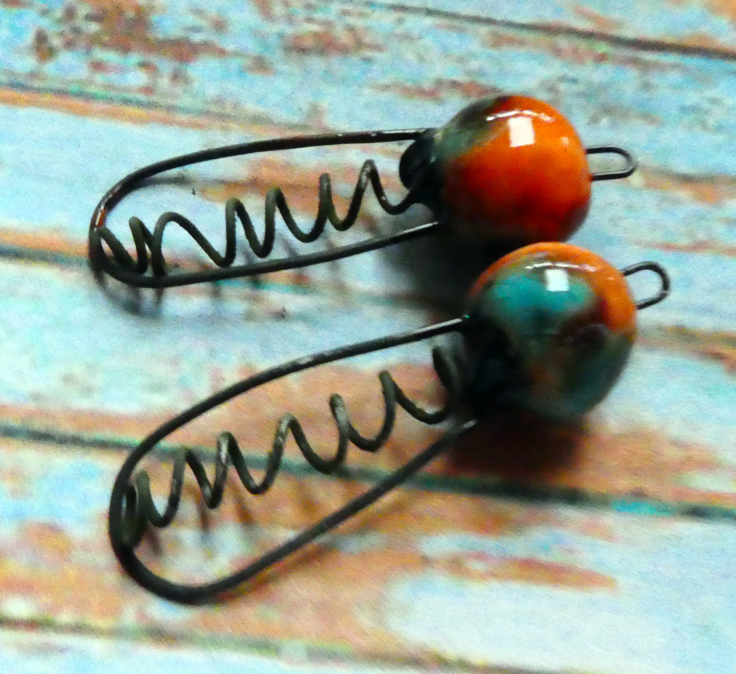Ceramic Springy Bobble Earring Connectors -Vermillion Sunburst