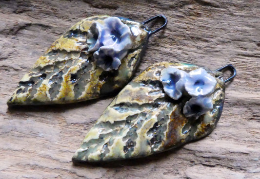 Ceramic Evergreen Leaf and Flowers Charms - Purple Reign