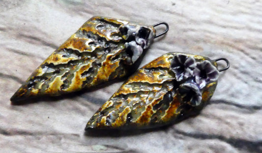 Ceramic Evergreen Leaf and Flowers Charms - Amethyst
