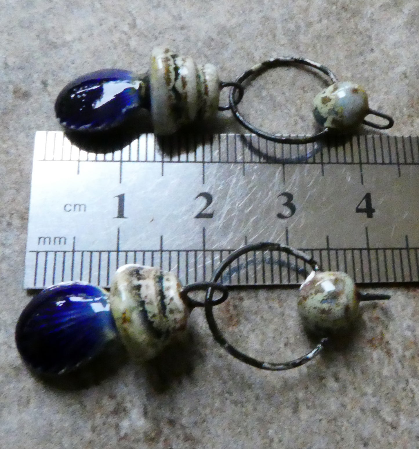 Ceramic Pebble and Shell Hoopy Dangles - Mirror Blue