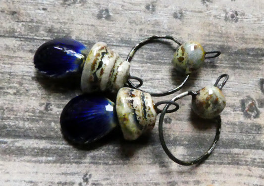Ceramic Pebble and Shell Hoopy Dangles - Mirror Blue
